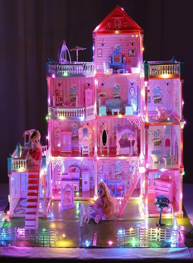Daji 4-Story Castle Villa Dollhouse Building Toys, Playset with LED Lights, Movable Slides, Stairs, Furniture, Accessories, Dolls and Pets, Cottage Pretend Play House, DIY Creative Gift for Girls - Image 2
